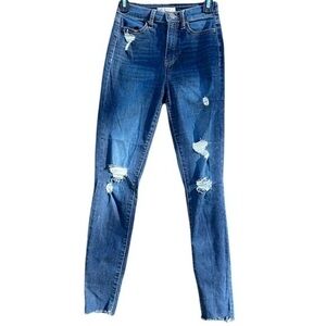 SO ultimate jegging super high rise destructed, raw hems, dark blue, size 1